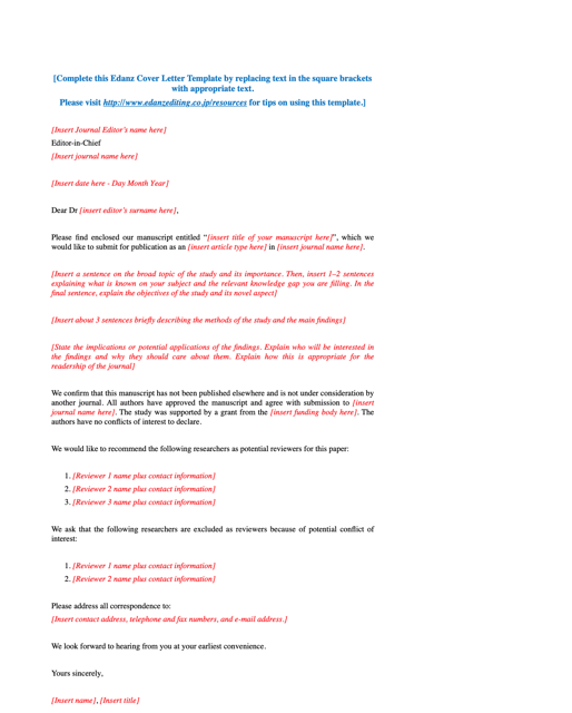 cover letter for review article submission example
