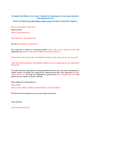cover letter article submission journal sample