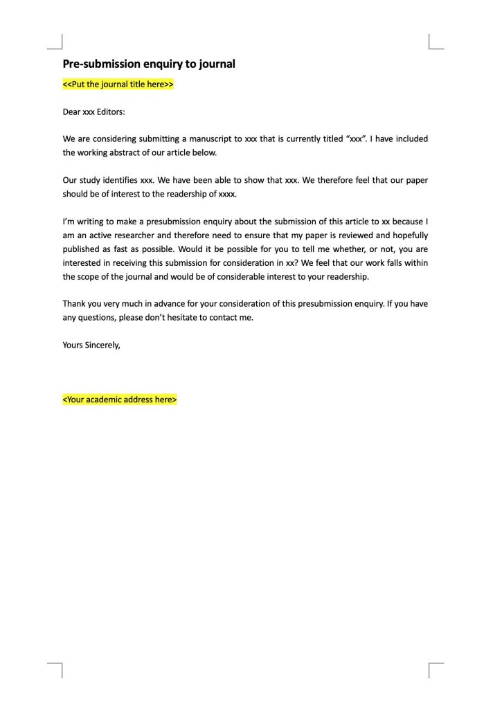 Presubmission inquiry letter template